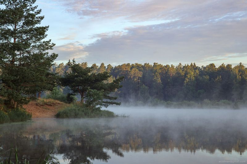 Россия, Подмосковье, пейзаж, природа, туман, утро, рассвет Озеро Нерское фото превью