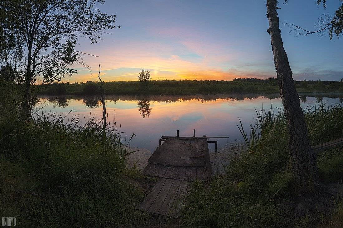 закат, пруд, отражения, лето, мостик,, Дмитрий Доронин