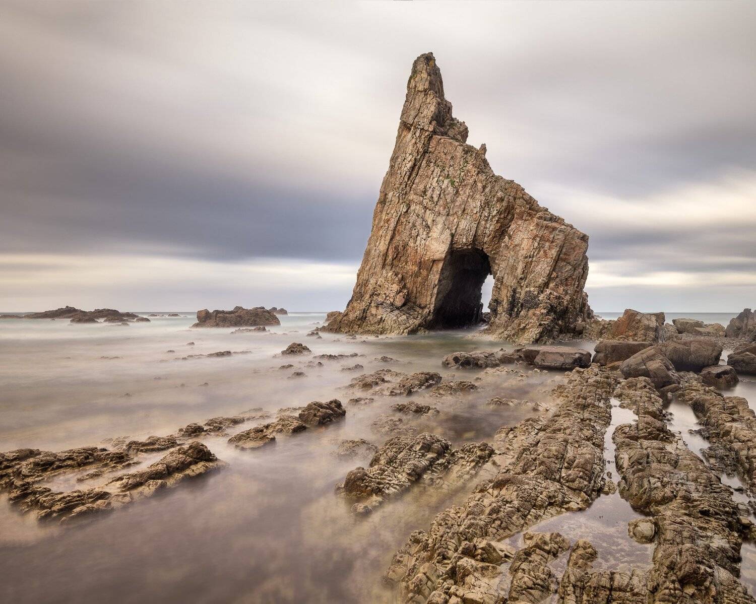 arch, asturias, atlantic, bay, beach, beautiful, blue, campiecho, cliff, clouds, coast, coastline, cudillero, dramatic, dusk, europe, evening, foam, formation, gate, gateway, illuminated, landmark, landscape, natural, nature, ocean, playa, rocks, rough, r, Andrey Omelyanchuk