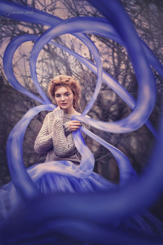 девушка, синий, ленты, винтаж, сказка, girl, blue, outdoor, nature, vintage, fairytale  фото превью