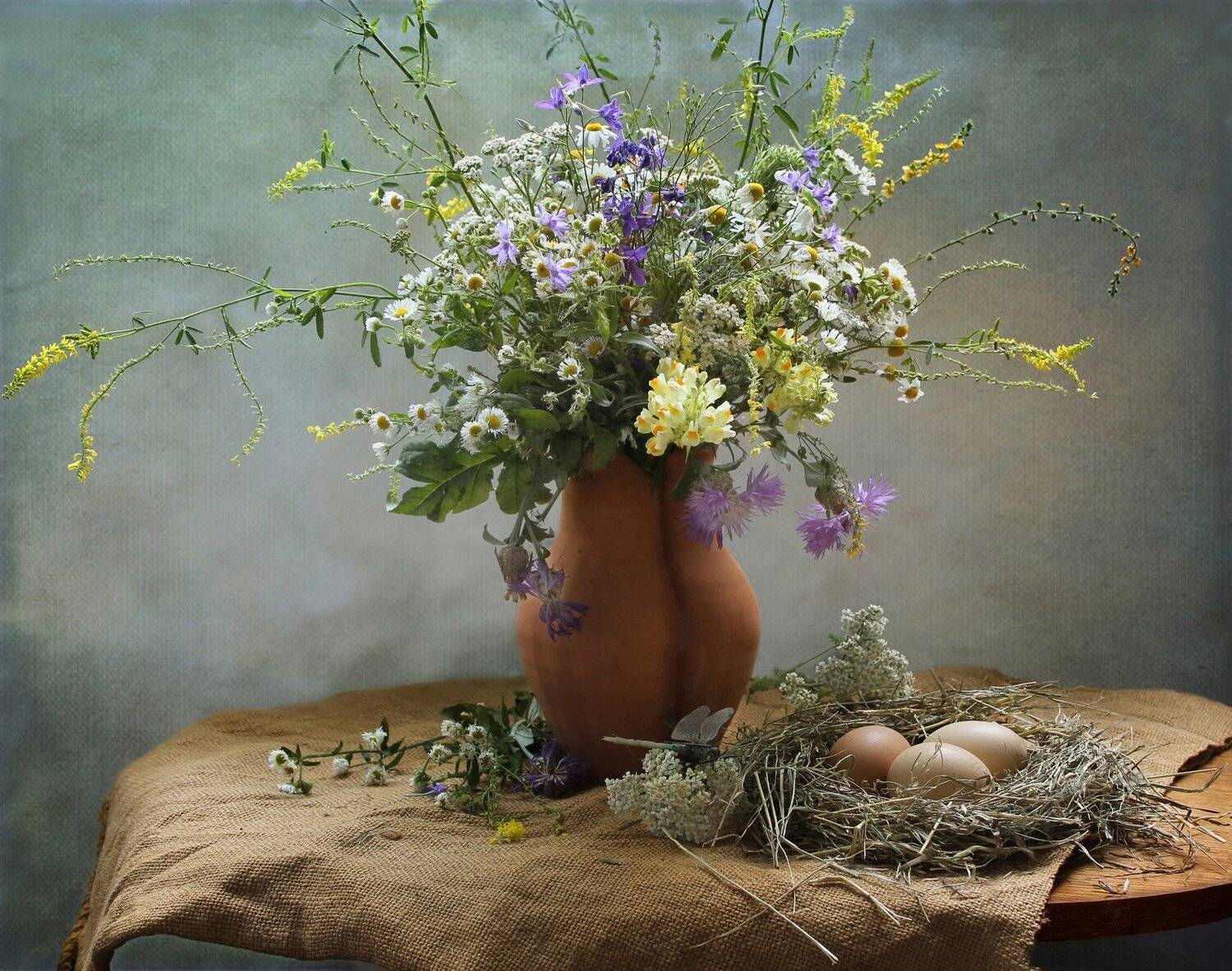 натюрморт, полевые цветы, лето, гнездо, яйца, Ковалева Светлана