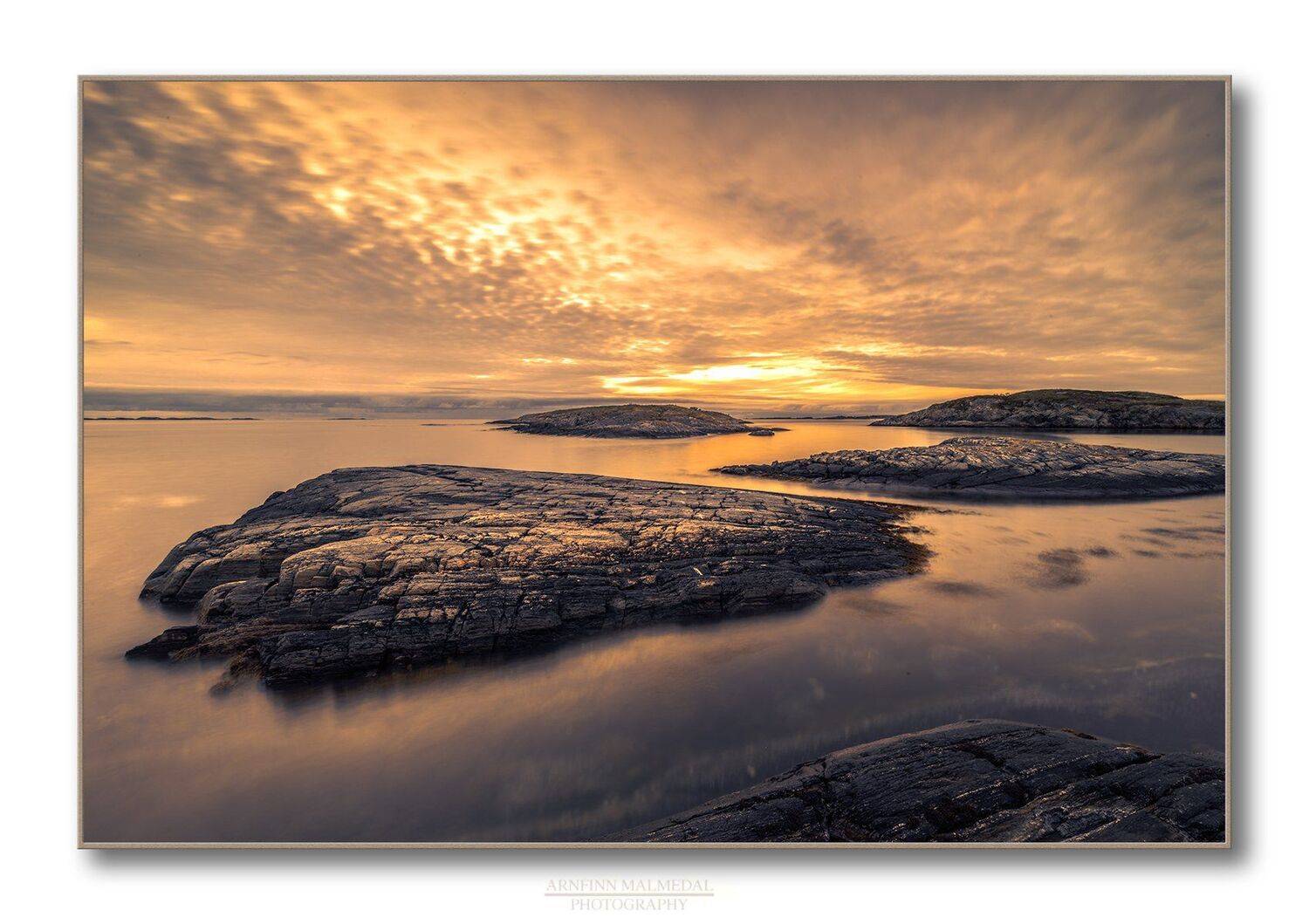 midningt, sundown, sunset, yellow, orange, sea, summer, Arnfinn Malmedal
