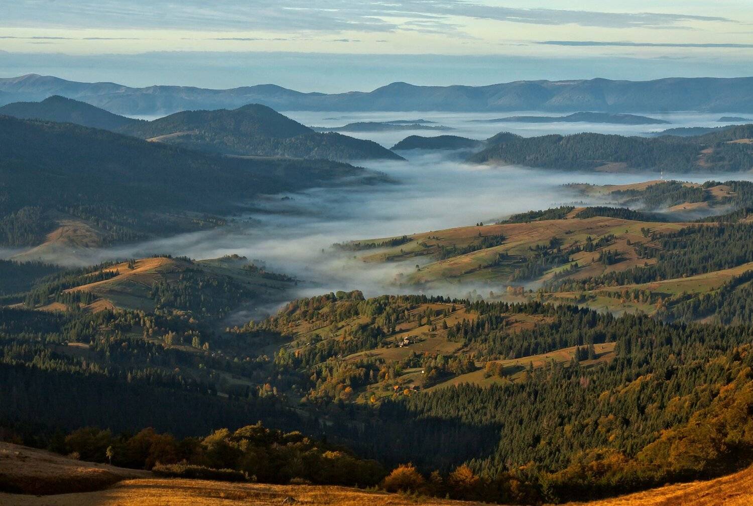 карпаты горы утро туман осень, Михаил Глаголев
