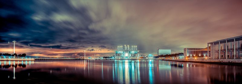 Lisbon, nightscape, cityscape, panorama, colors, wide, cloudscape, longexposure Parque das Nações фото превью