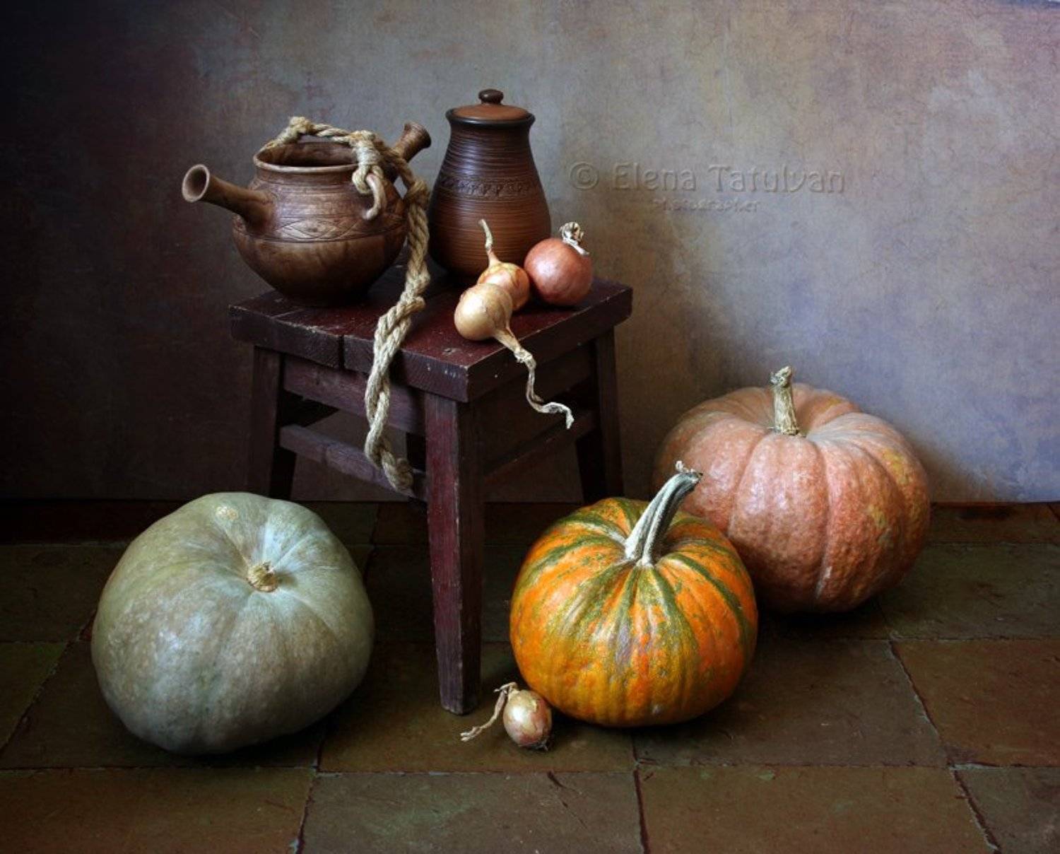 тыквы, крынка, лук, Елена Татульян