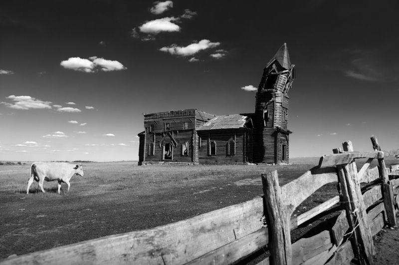 фото , ч/б , архитектура , церковь , храм , сельская местность , Старая церковь фото превью