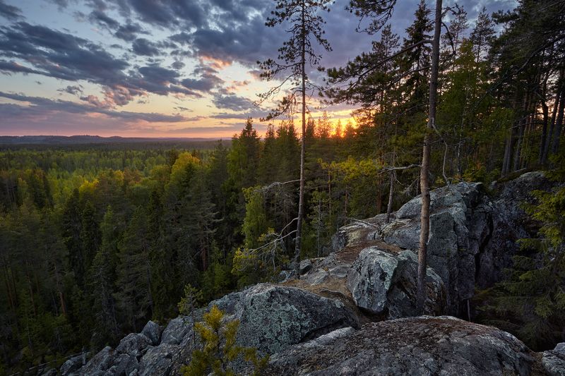 карелия, рысья гора, закат Закат на Рысьей Горе фото превью