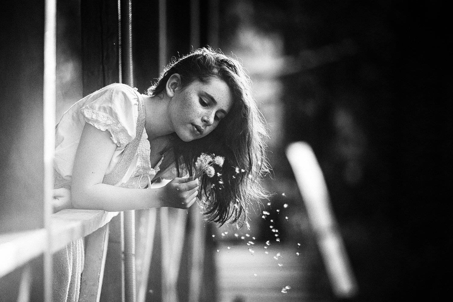 девочка, черно-белое, одуванчик,лето, модель, Мария Братан