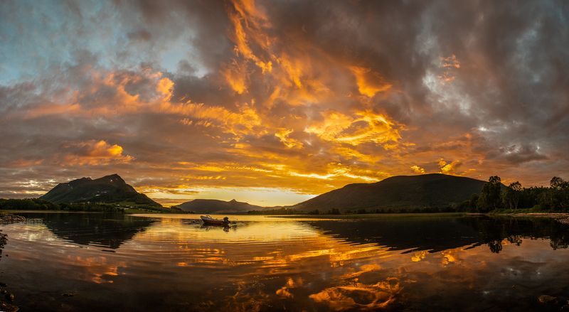 sunset, sundown, goldenhour, color, norway,  Sunset at midnight фото превью