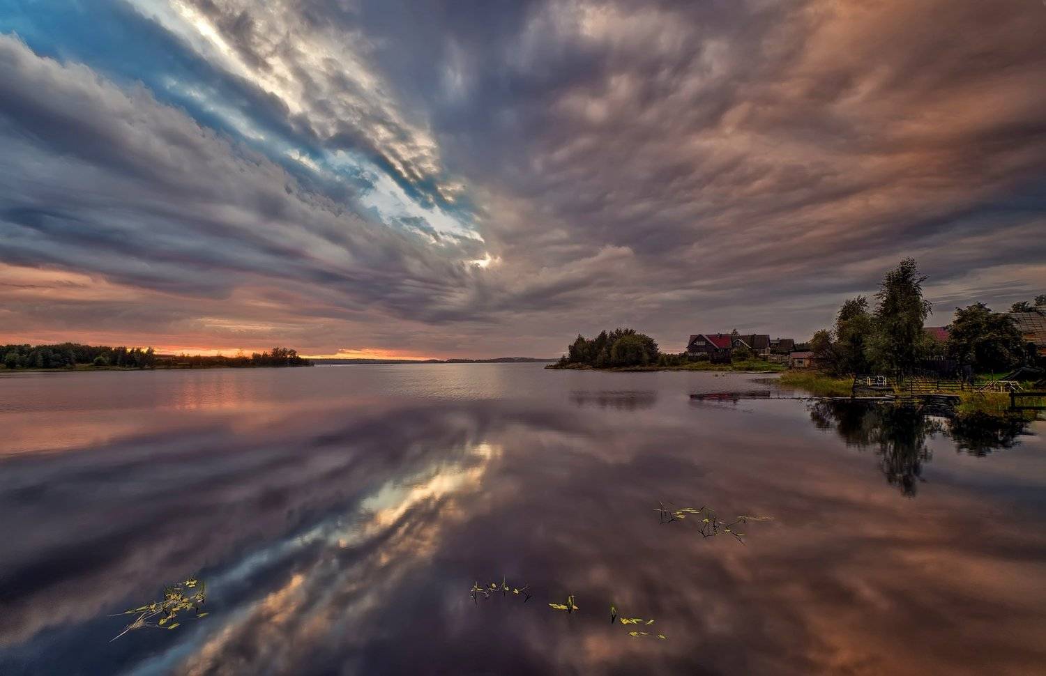 пейзаж,озеро,вечер,закат,деревня, Тамара