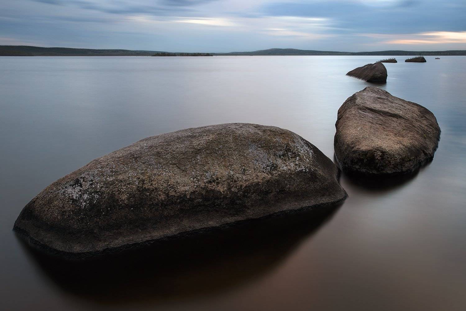 вода, камни, урал, природа, закат, пруд, длинная выдержка, чайки, Малафеева Елена
