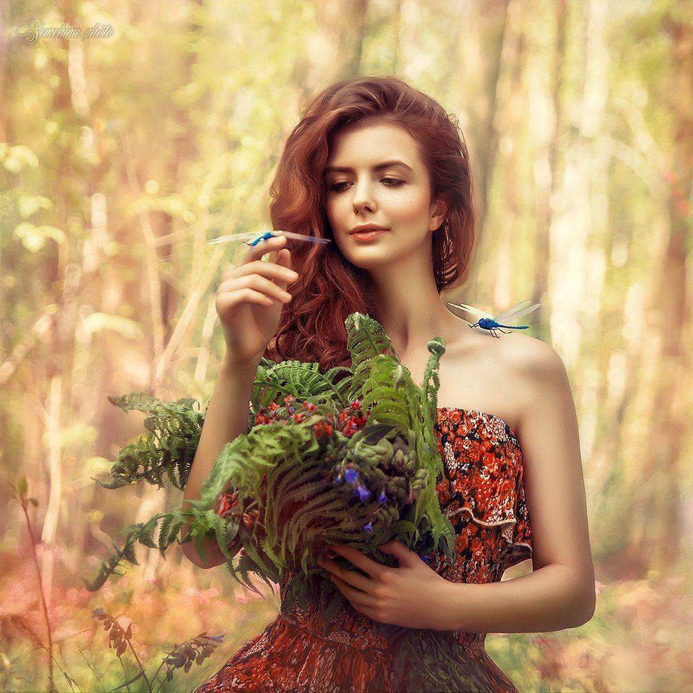 девушка, стрекозы, лето, лес, природа, портрет, girl, summer, portreit, dragonfly, magic, fairytale, Марина Семёхина