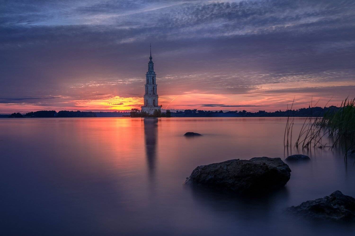 пейзаж, калязин, колокольня, волга, ночь, рассвет, заря, Андрей Чиж