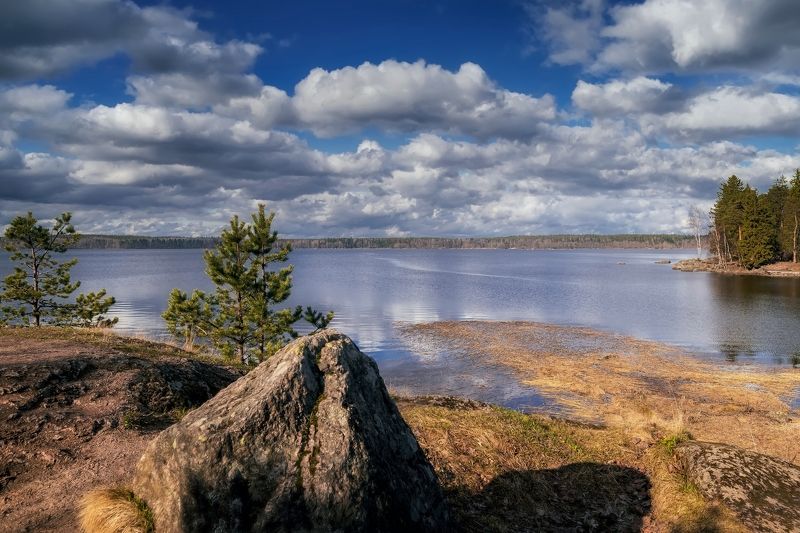 пейзаж,озеро,камни,облака,отражения Летний день. фото превью
