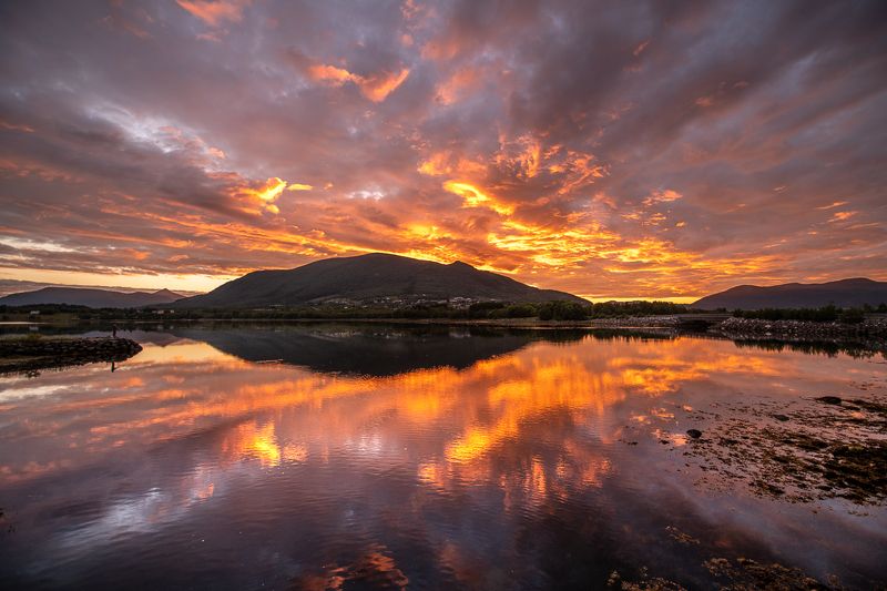 sunset, sundown, color, fishing, water The fisherman фото превью