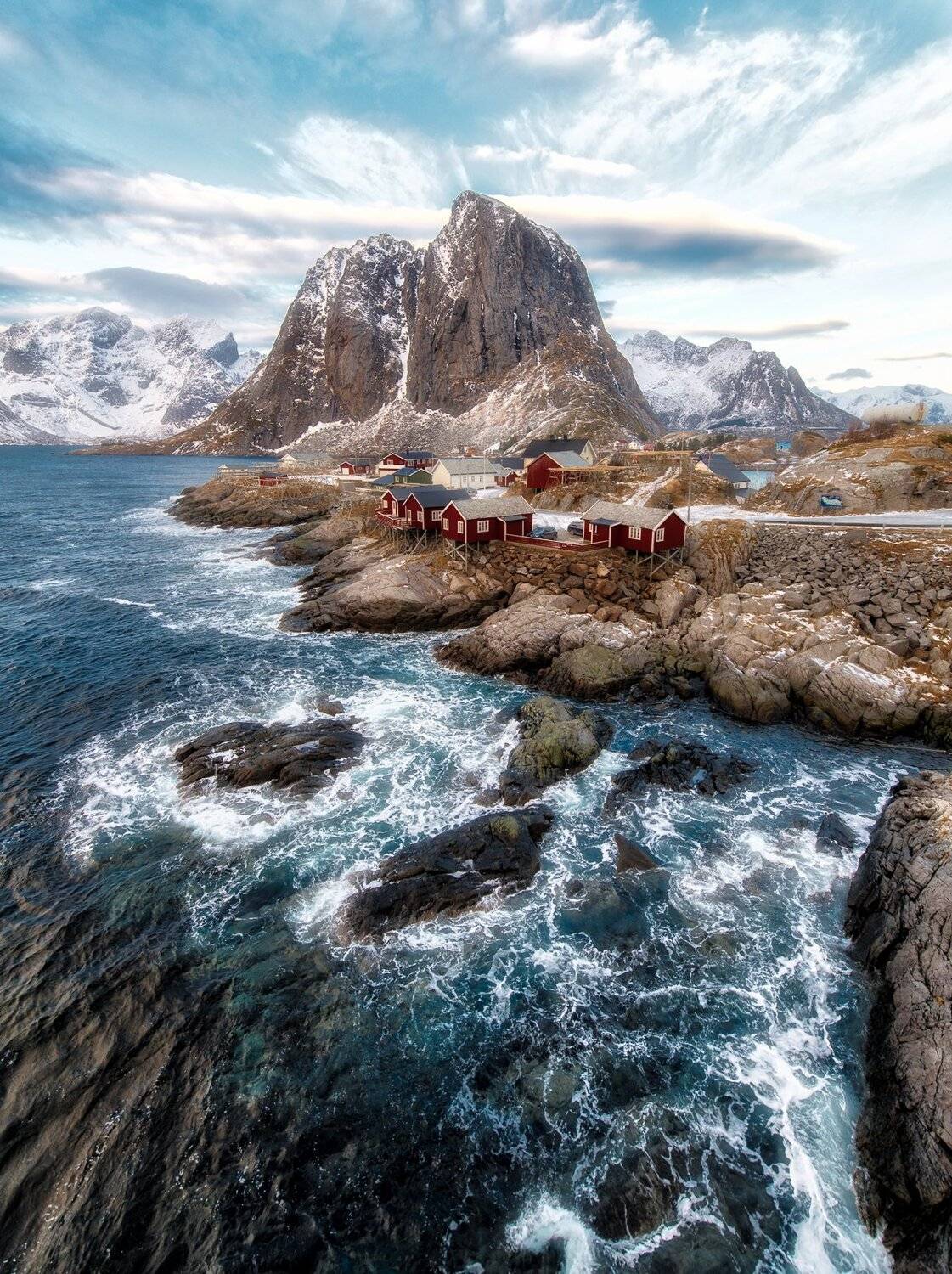 hamn&oslash;y, village, winter, sea, rocks, Arnfinn Malmedal
