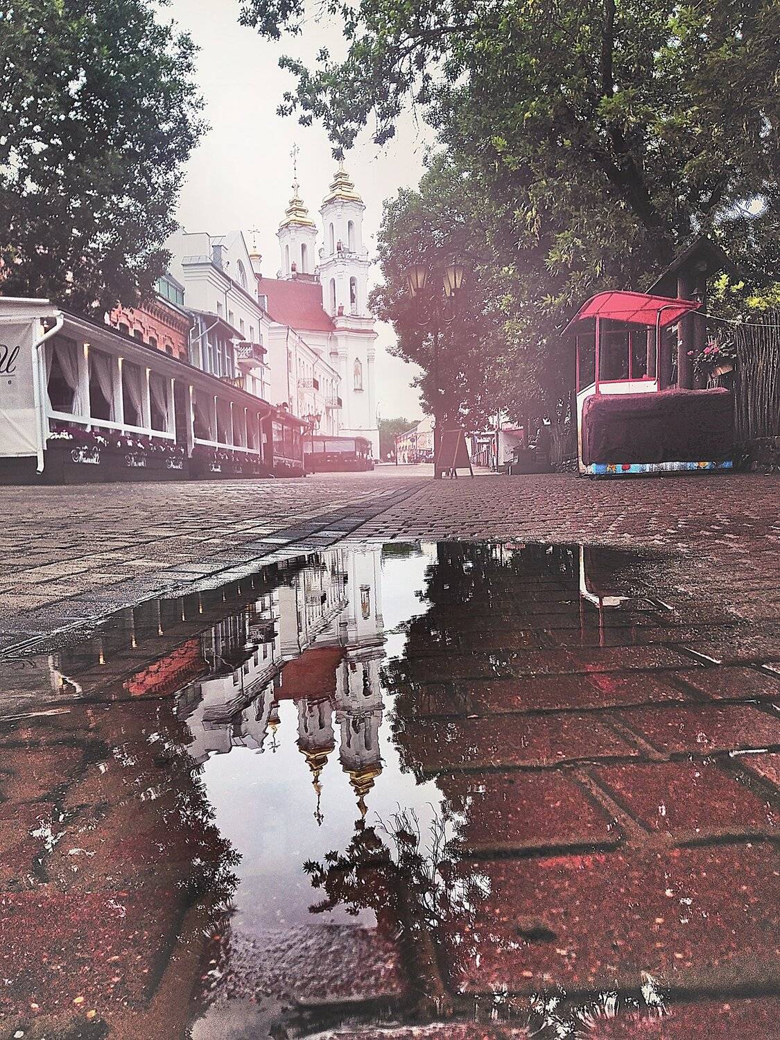 городской пейзаж, витебск, landscape, vitebsk, город, лужи, отражение, помолейко, после дождя, собор, ратуша, городской парк, after the rain, pomoleyko, reflection, city park, Павел Помолейко