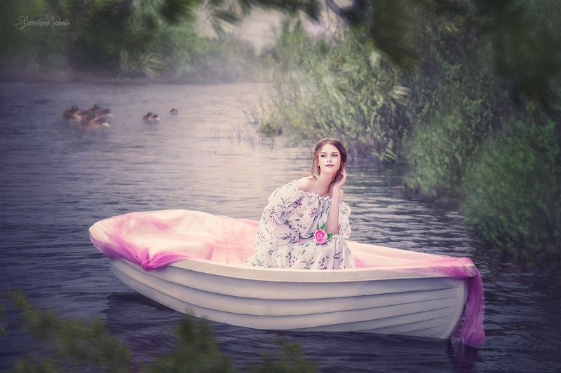 девушка, портрет, лодка, природа,озеро, лето, girl, portreit, boat, nature, lake, summer  фото превью