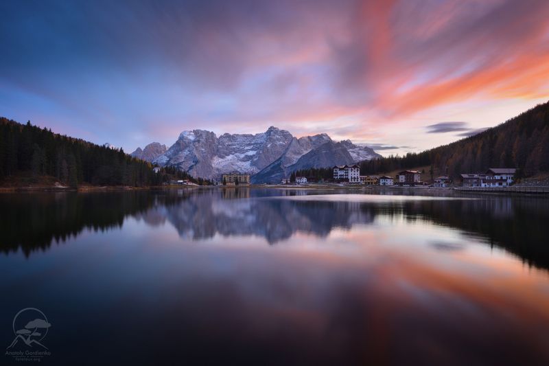 пейзаж, природа, озеро, италия, осень Misurina фото превью
