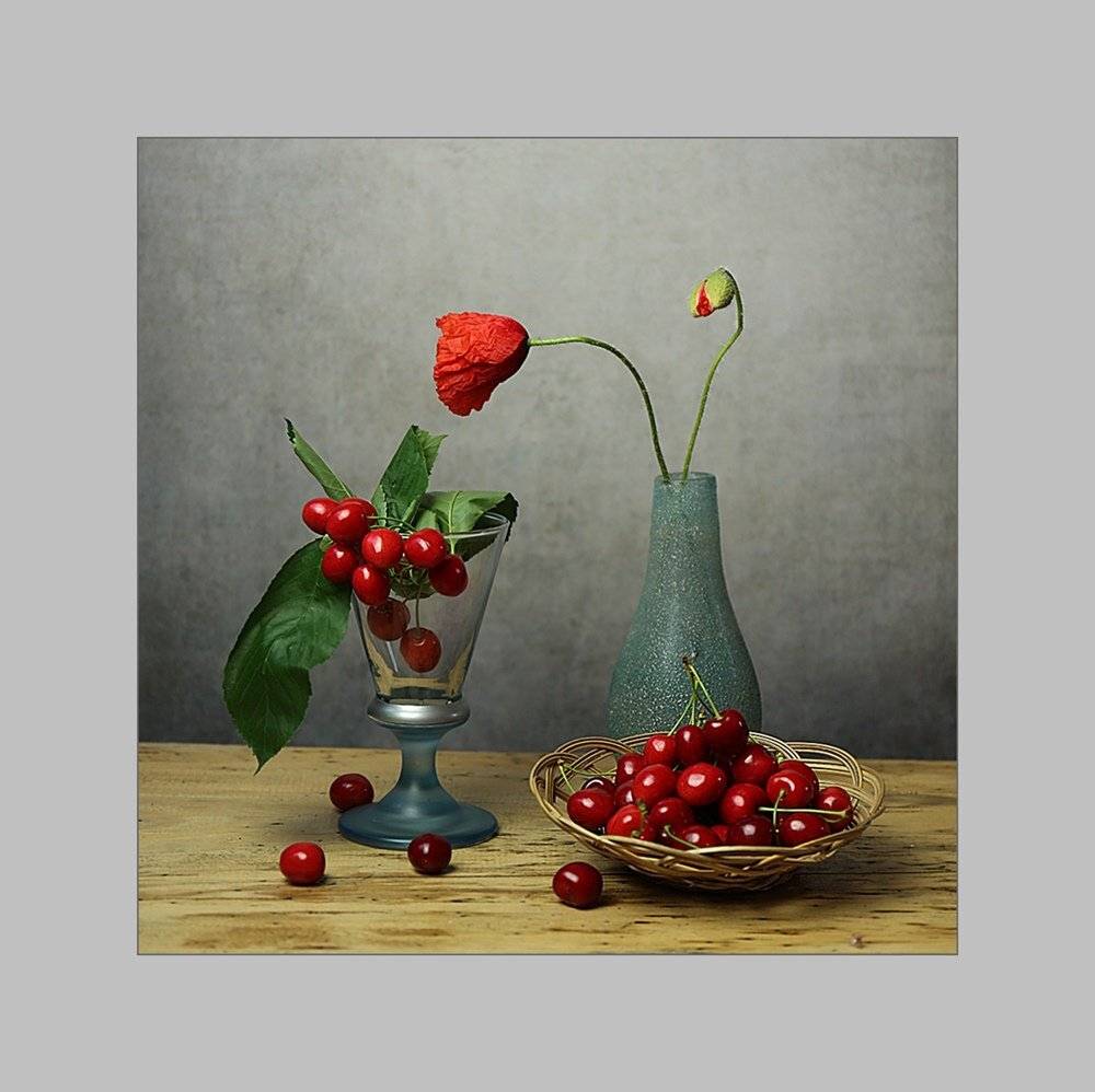 maki, still life, czereśnie , bukiet , kwiaty, Ela