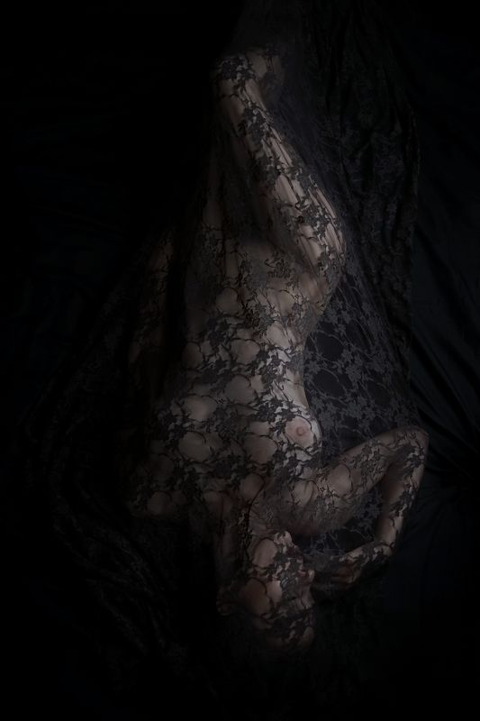 black, lace, fine-art, nude, veil  фото превью
