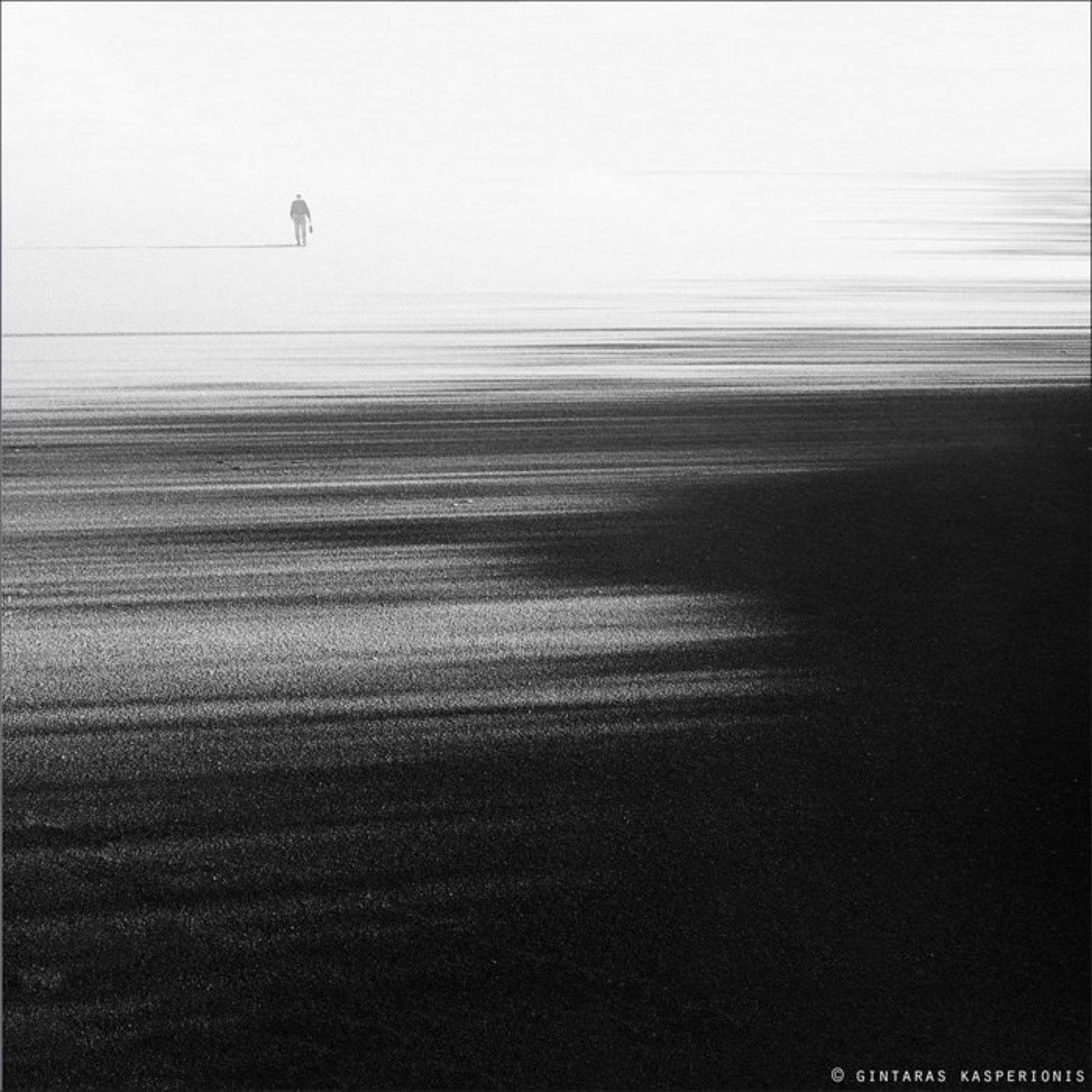 bw, b&w, landscape, ice, lake, winter, lithuania, man, alone, light, shadows, square, Gintaras Kasperionis