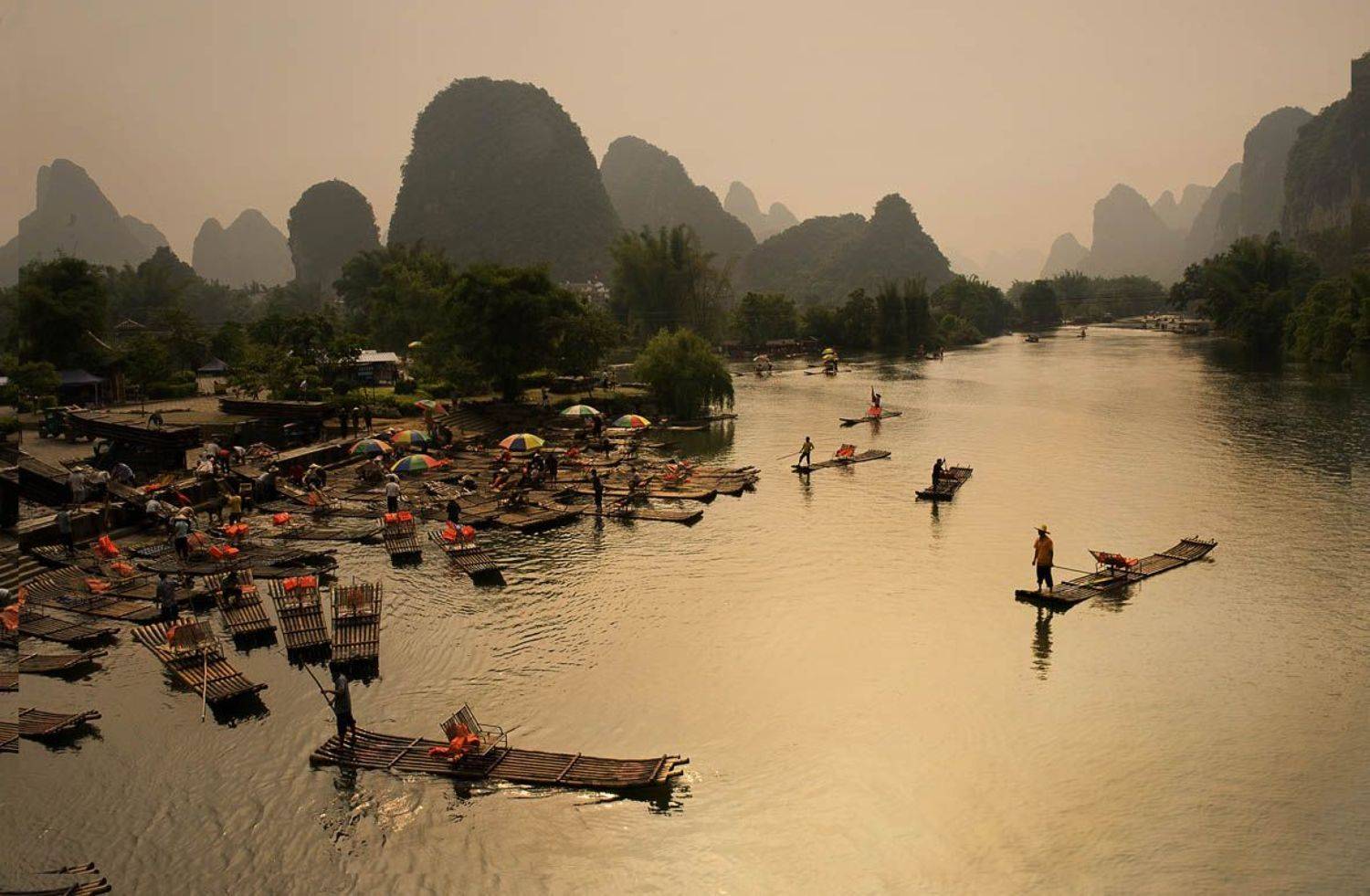 китай, река, закат, плоты, Татьяна Гориловская