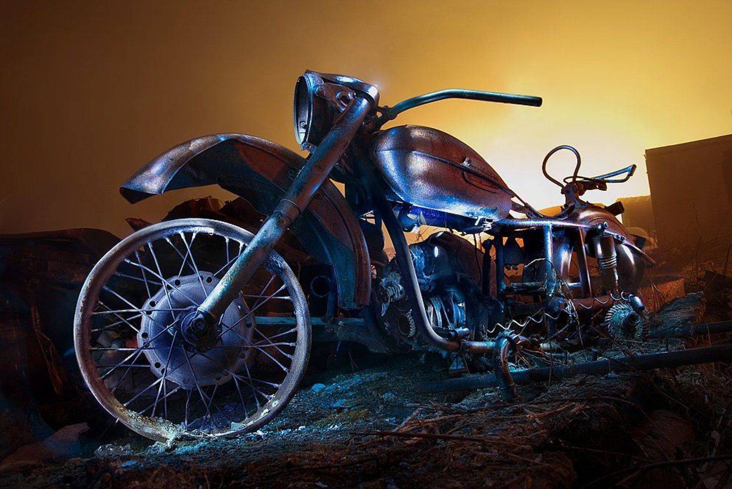 мотоцикл, световая, кисть, урал, ночь, Руслан Бабин