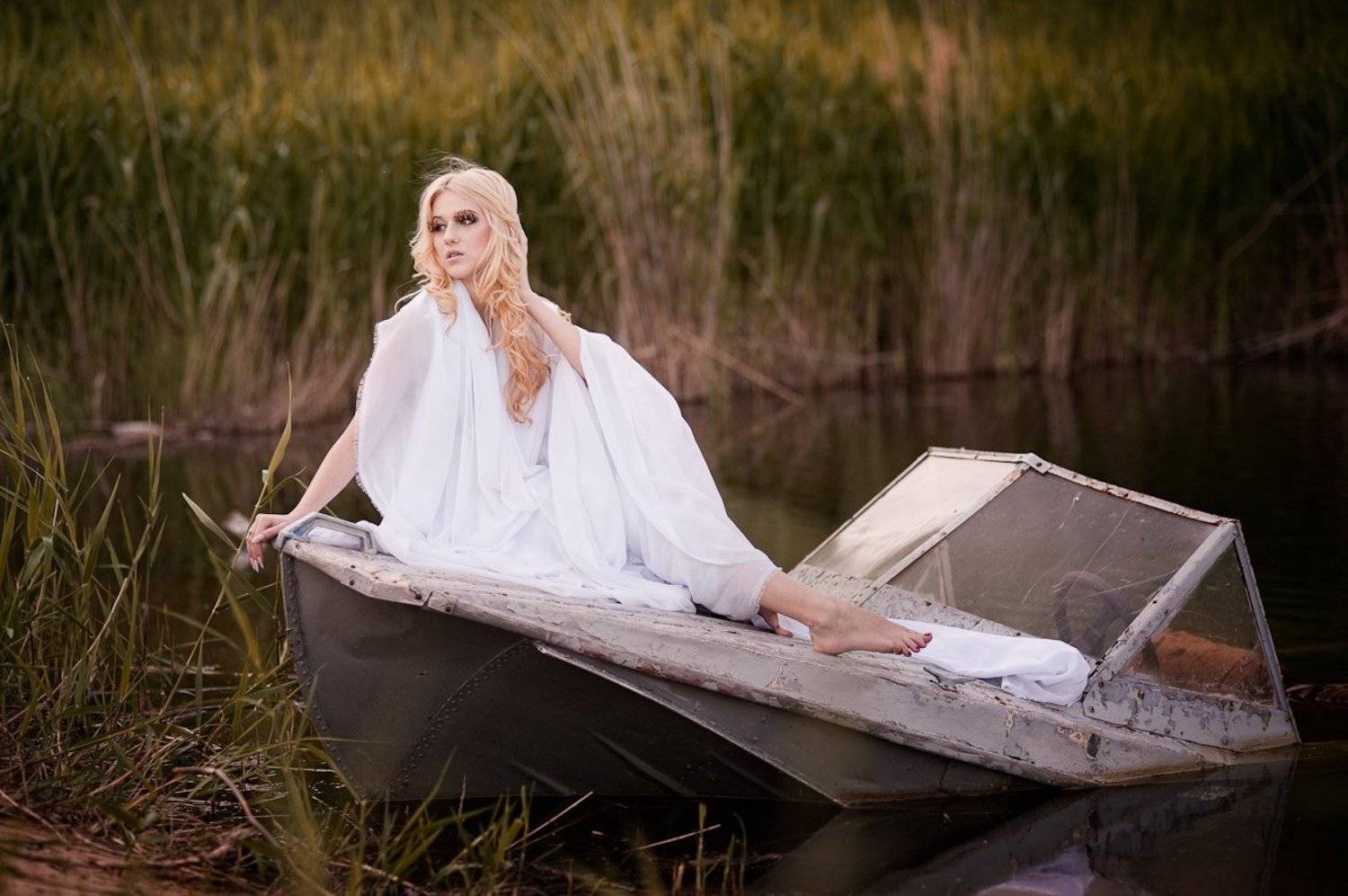 девушка, лодка, пленэр, гламур, Ростислав Росицкий