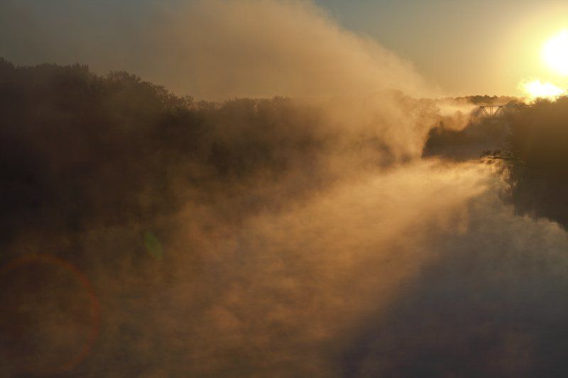 природа, пейзаж, рассвет, вода, река, туман Рассвет над ... фото превью