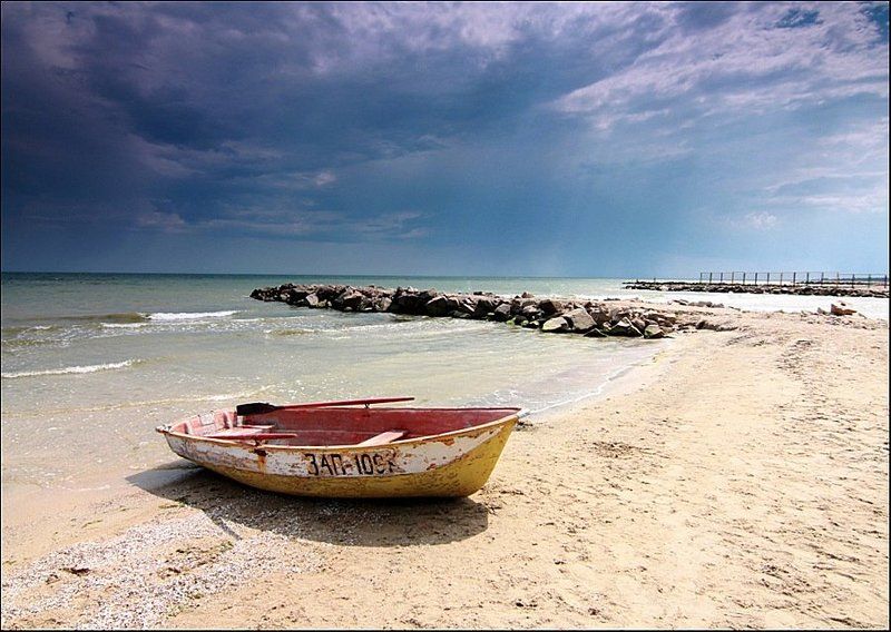 приморск, азов, море, гроза, небо, солнце, тучи  фото превью