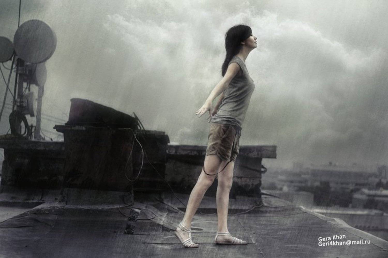 портрет, девушка, дождь, portrait, rain, girl, Khan Gerasim