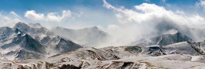облака, горы, скалистый хребет, кбр  фото превью