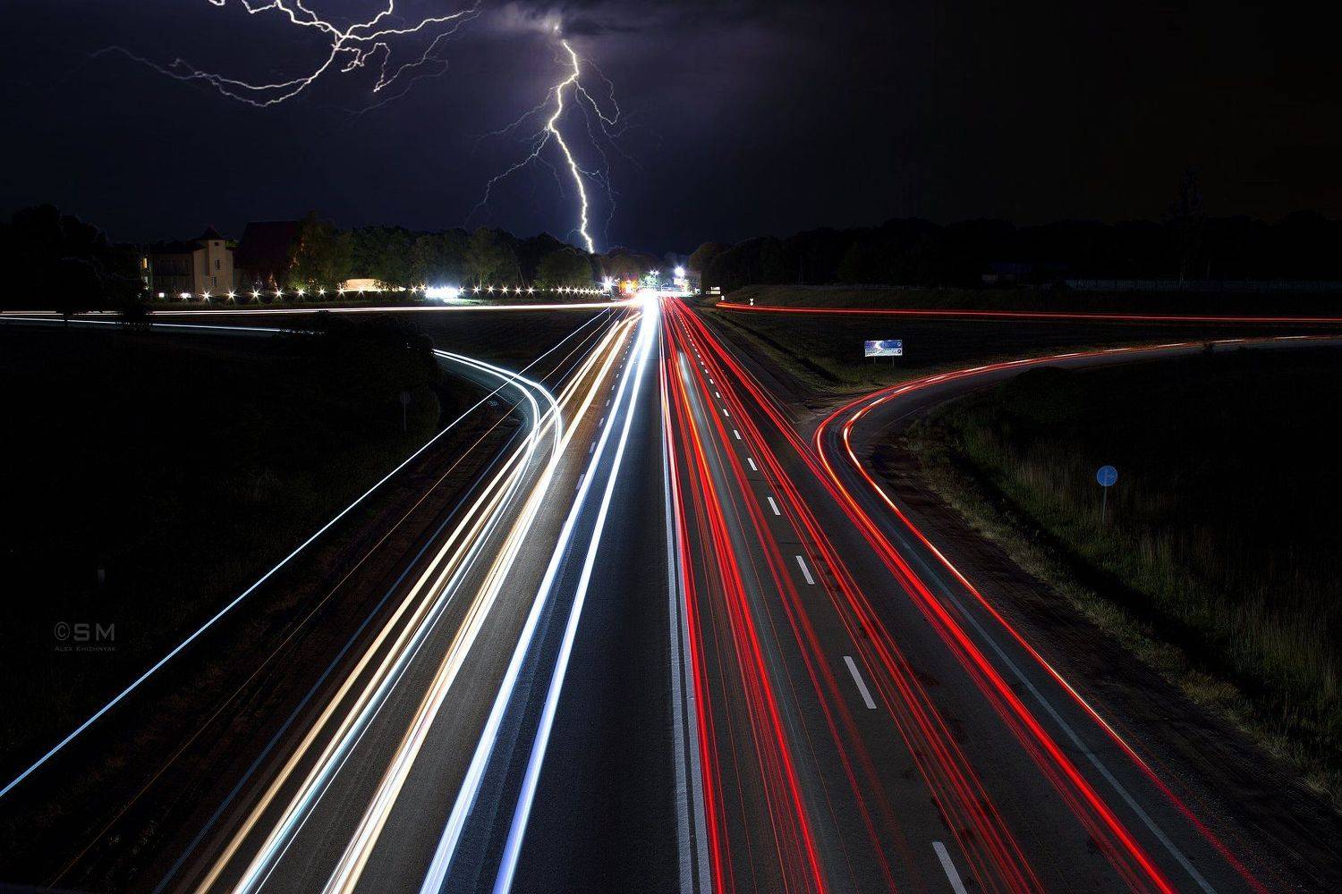 road, street, light, thunder, cloud, night, Simplici_mortE