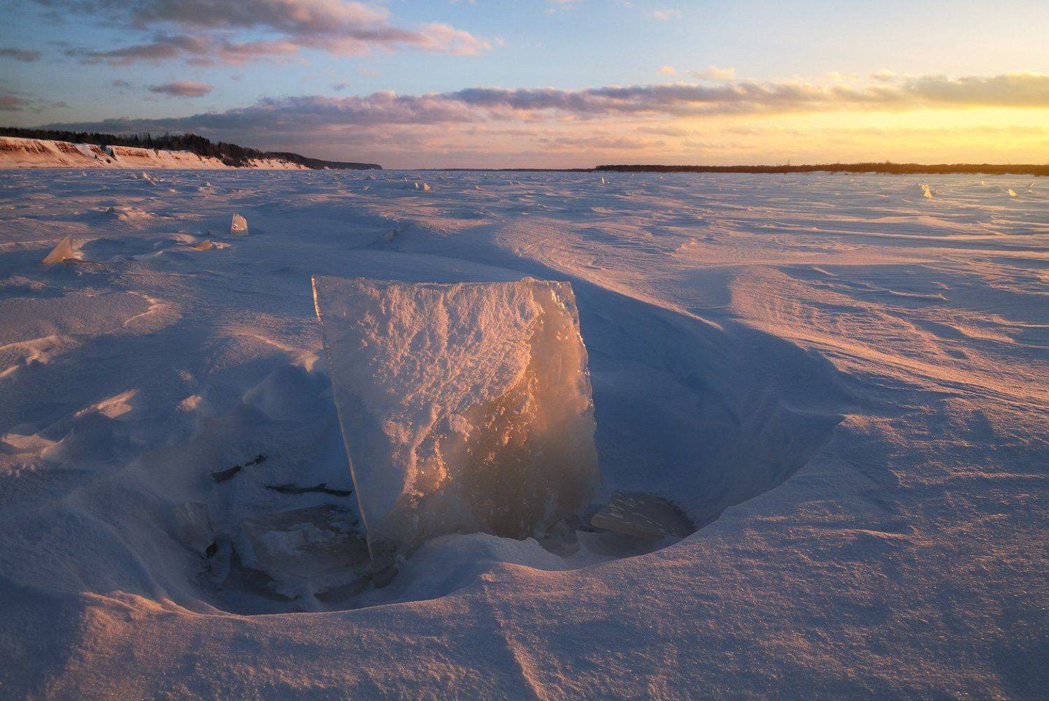 зима, закат, лед, мороз, снег, вечер, Смольский Евгений