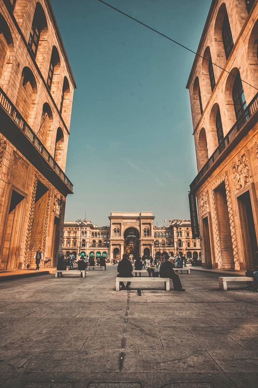 italia, city, symmetry, plaza, orange, buildings, city, urban Milano I фото превью