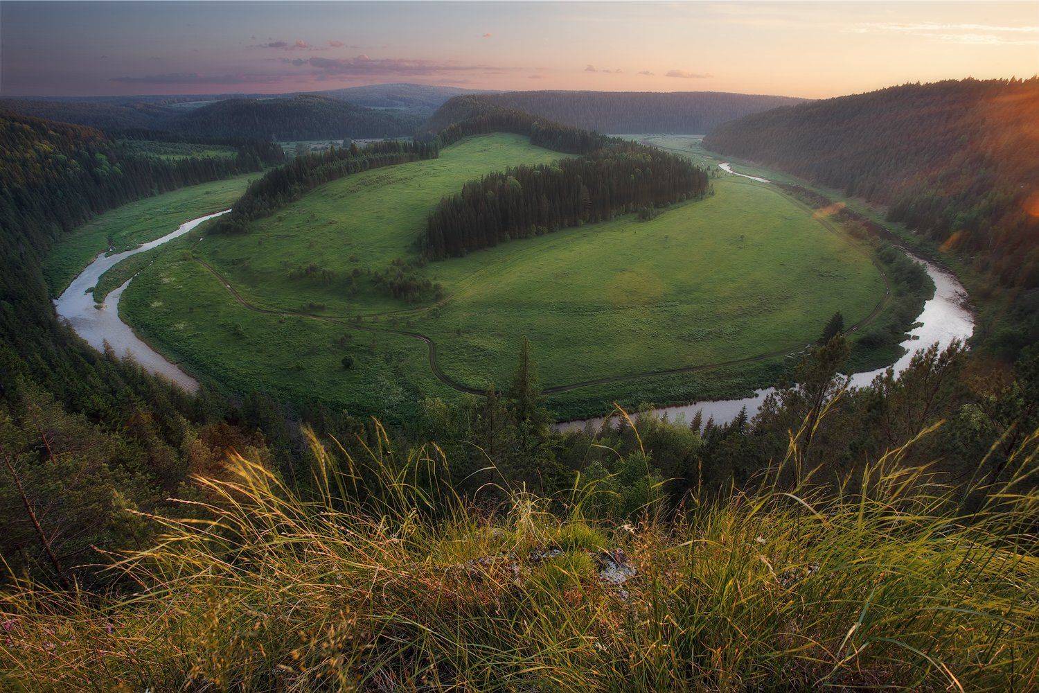 закат, урал, река, подкова, лето, пейзаж, лес, деревья, Малафеева Елена