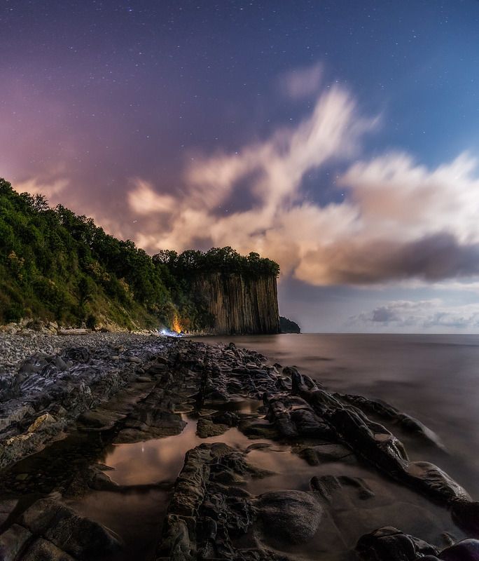 ночь, скала, море, черное море, длинная выдержка, night, nightscape, sea, seascape, long exposure, moonlight, лунный свет, water Ночь под луной фото превью