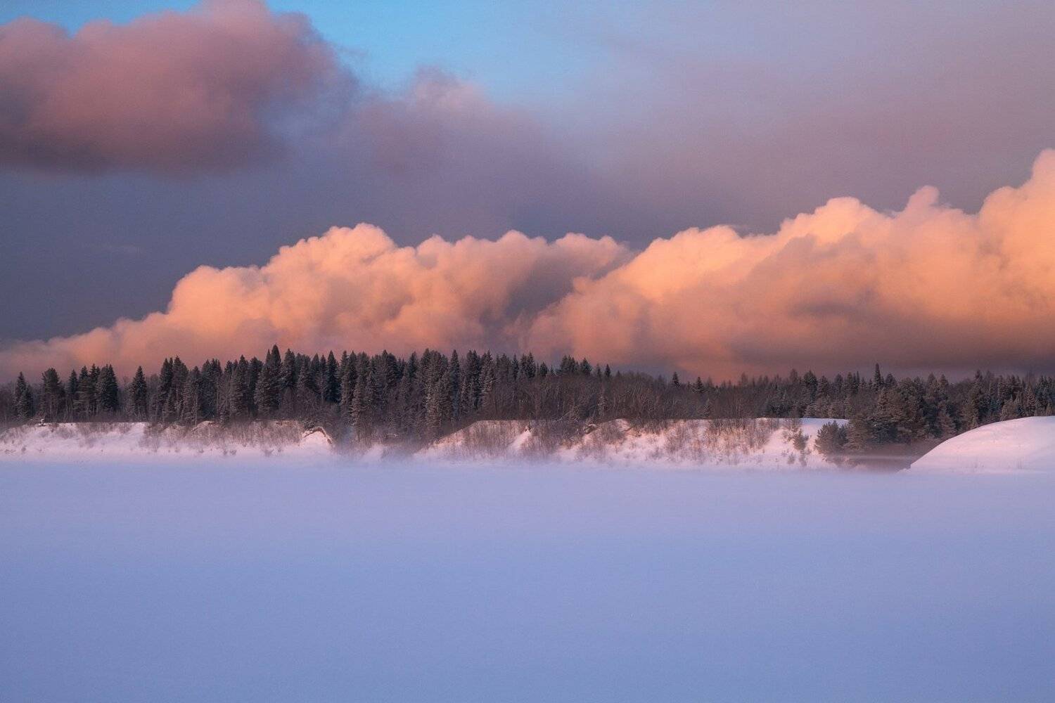 зима, закат, лед, мороз, снег, вечер, река, туман, Смольский Евгений