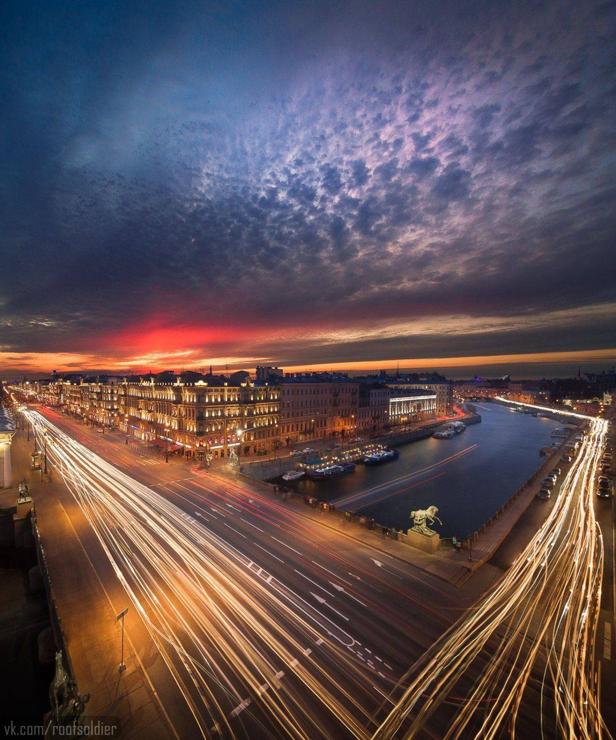 Выдержка, город, крыша, закат, Петербург, пейзаж, Голубев Алексей