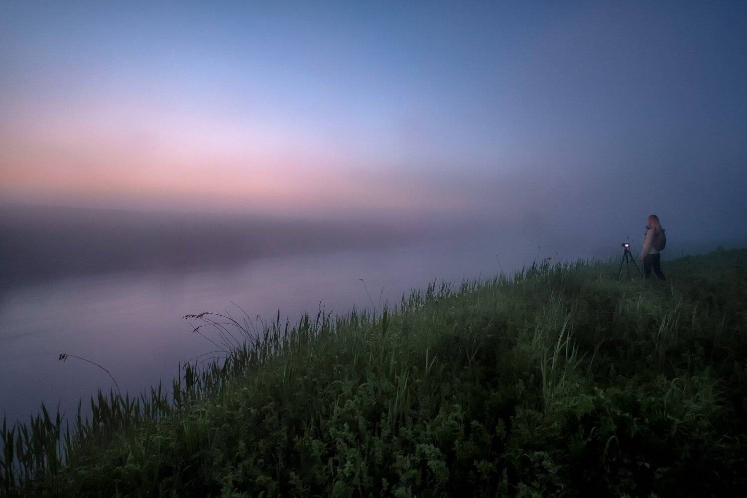 пейзаж, дубна, река, туман, рассвет, полумрак, кривец, Андрей Чиж