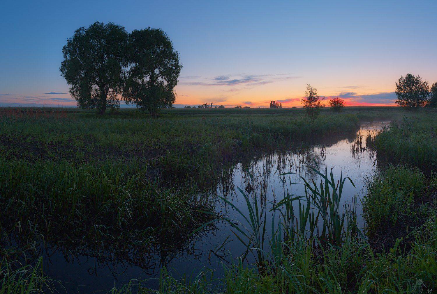 рассвет, утро, весна, май, речка, дымка, деревья, облака, пейзаж, панорама, sky, clouds, colors, crimson, line, landscape, morning, dawn, misty, light, panorama, springtime, river, Ivan Maljarenko