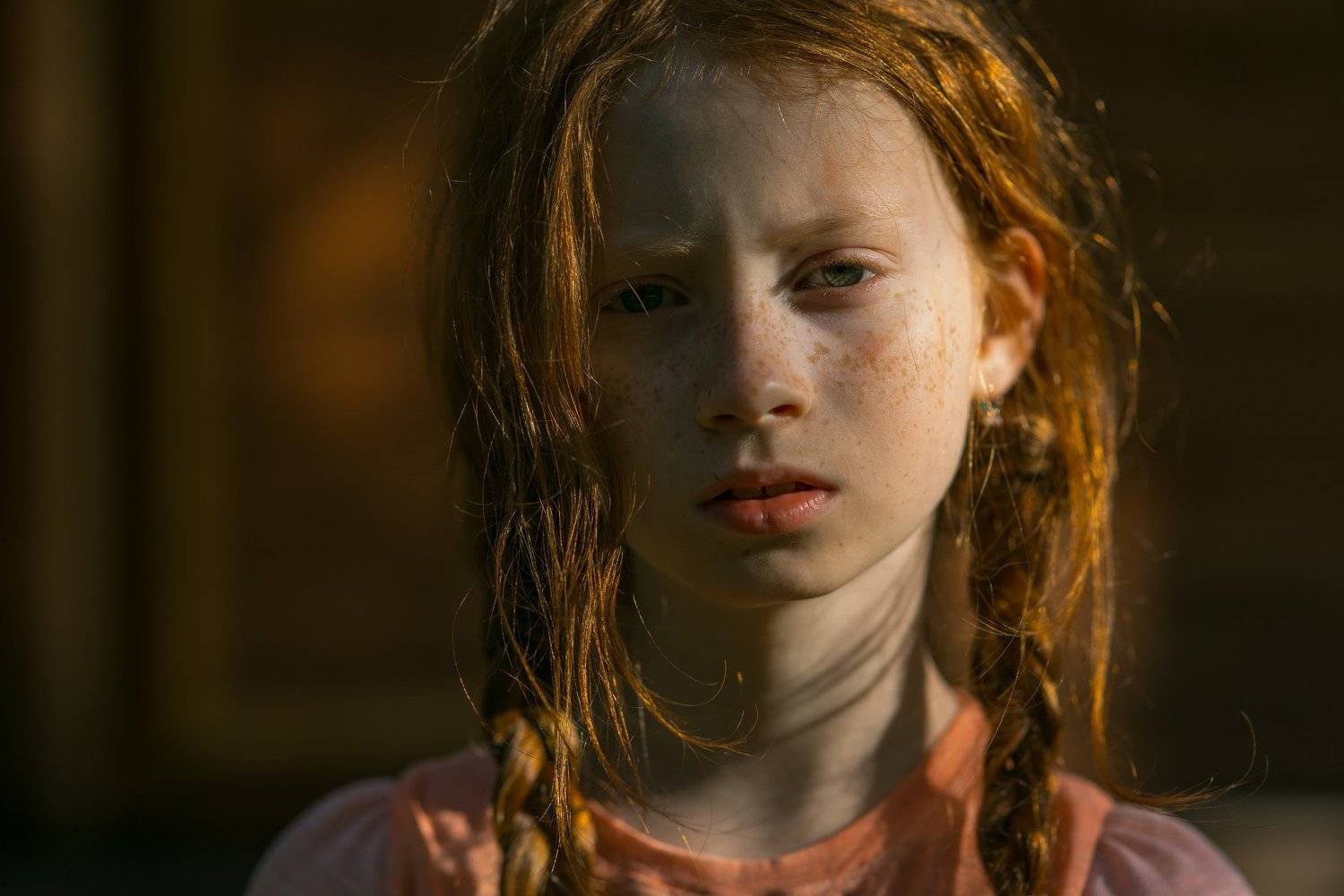 девочка, рыжая, веснушки, косички, глаза, губы, объем, свет, солнце, Дарья Комарова