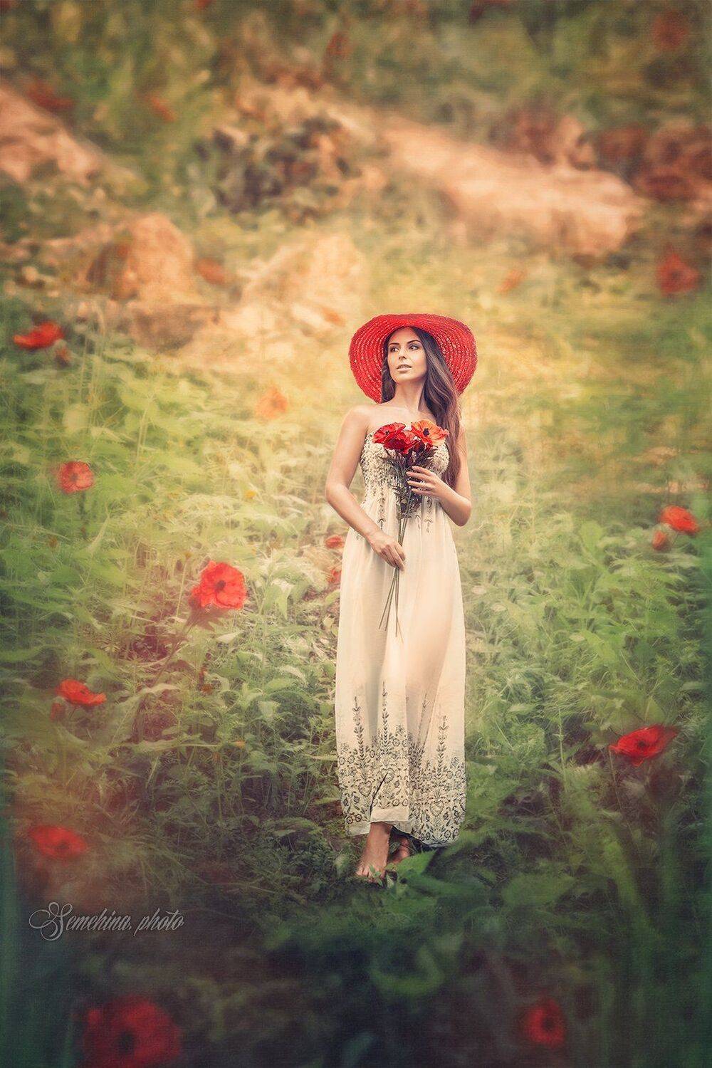 девушка, маки, горы, винтаж, girl, vintage, red, flower, summer, mountains, Марина Семёхина