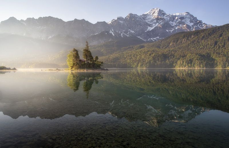 озеро, айбзее, бавария, германия Утро фото превью