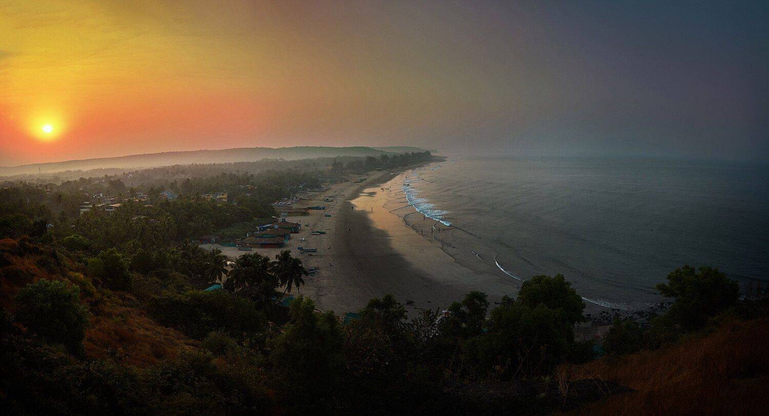 sea, sunset, beach, ocean, india, goa, travel, nature, water, palm, landscape, vacation, tropical, sun, tree, tourism, summer, paradise, sky, asia, beautiful, coconut, coast, island, holiday, exotic, sand, blue, coastline, sunrise, scenic, resort, tropic,, Roman Coropets