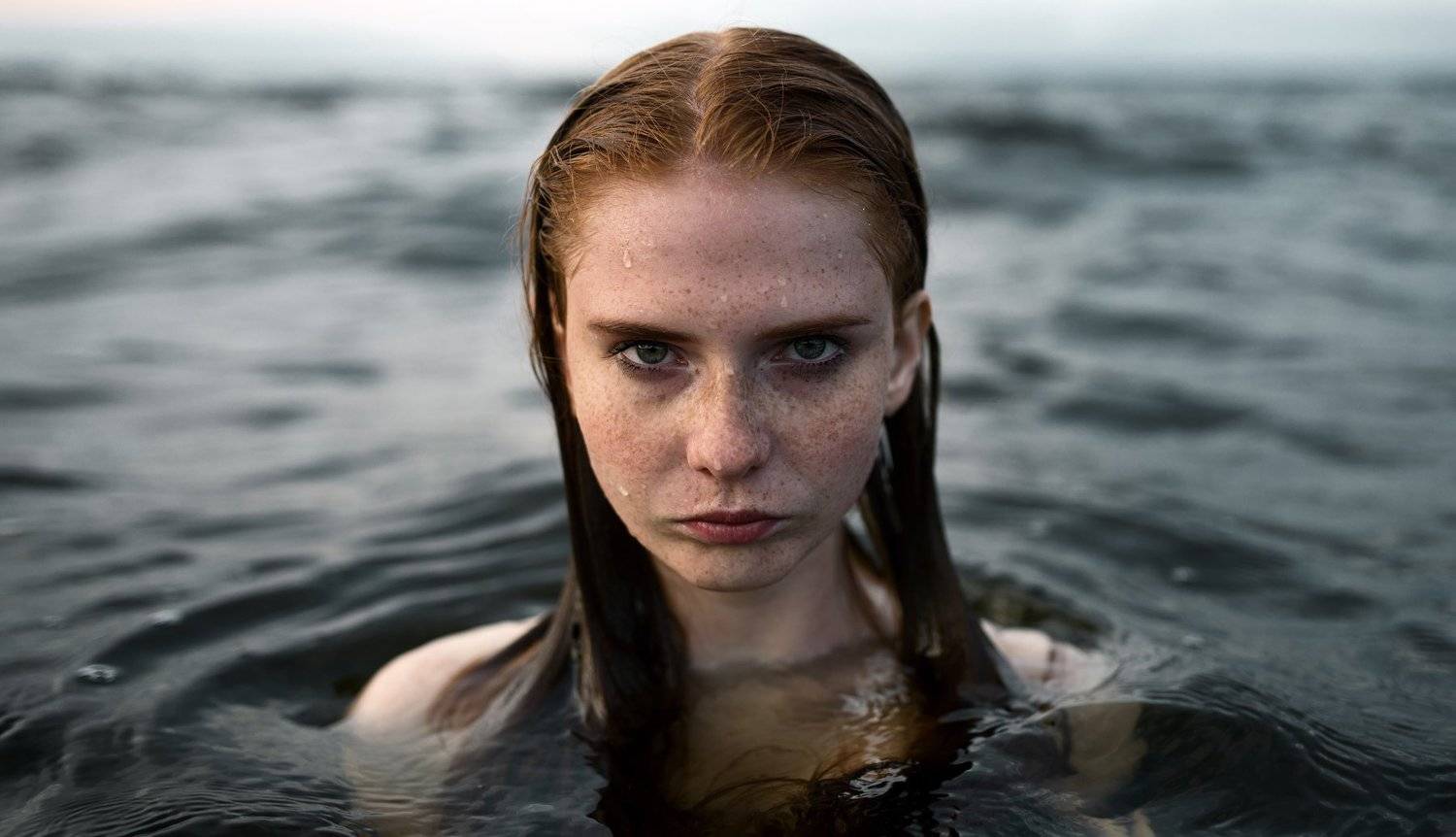 рыжая, веснушки, взгляд, вечер, вода, речка, модель, Андрей Шепель