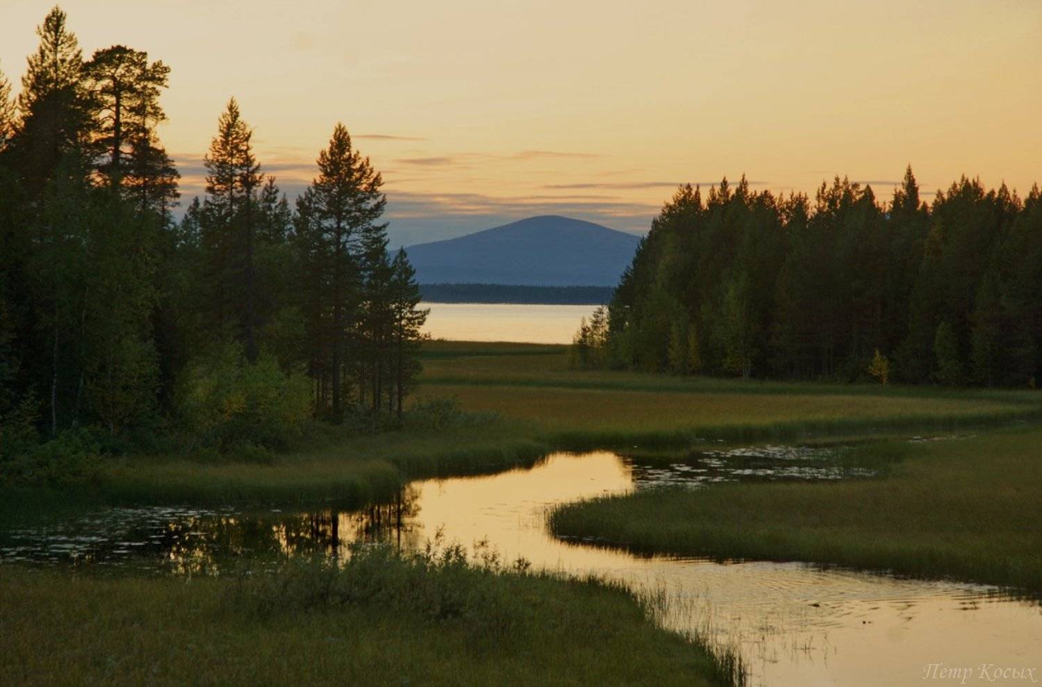 озеро, закат, Петр Косых