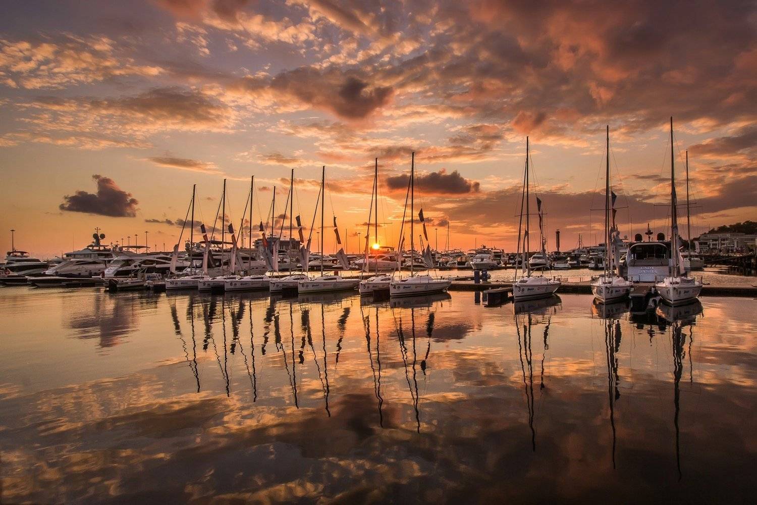 море, яхты, корабли, порт, закат, солнце, облака, отражение, лето, sea, seascape, mirroring, reflection, ships, port, clouds, sun, sunset, Сергей Шабанов
