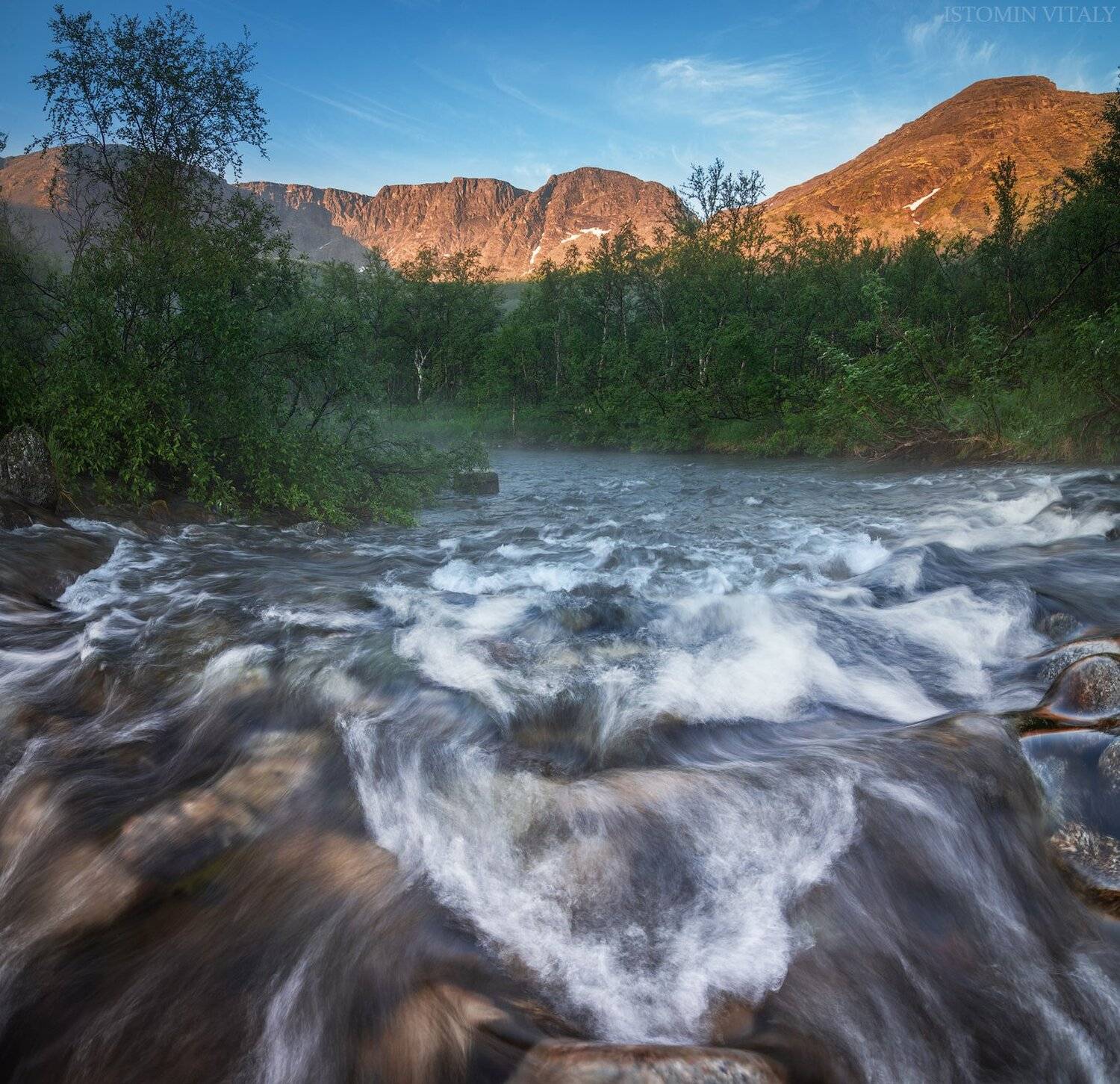 пейзаж,горы,хибины,россия,рассвет,вода,свет,лето,река, Виталий Истомин